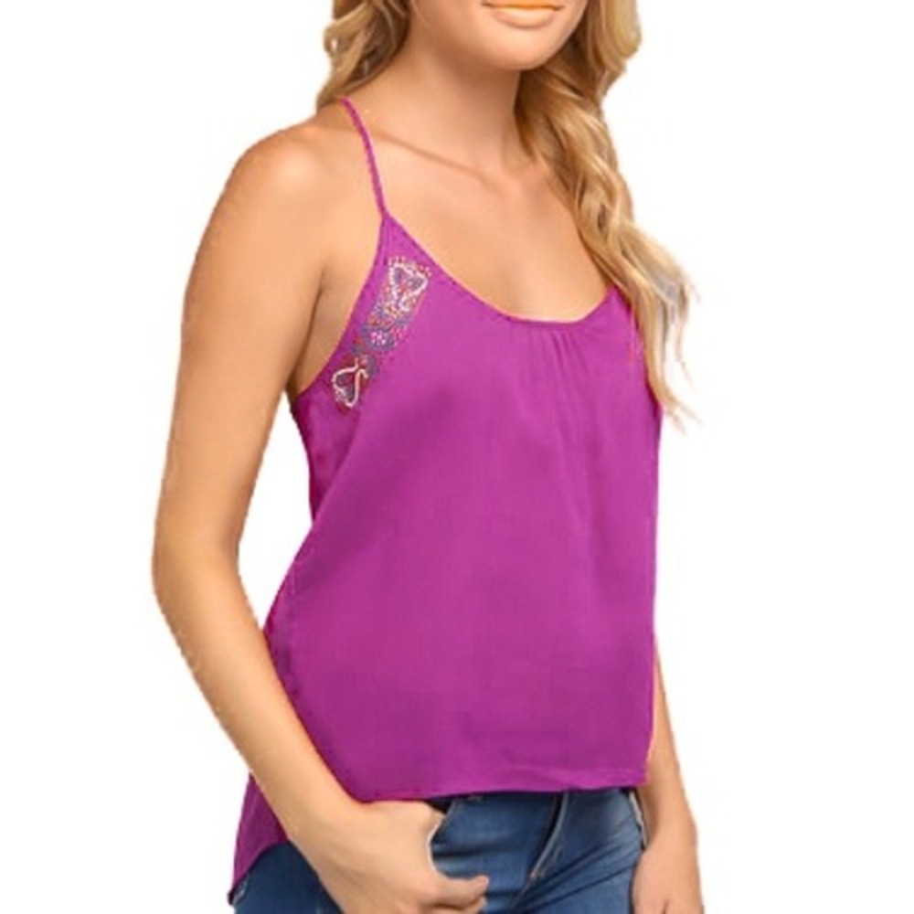 Y2K Rampage Tank‎ Top Sheer Racerback Embellished Thin Straps Pink Purple Sz S